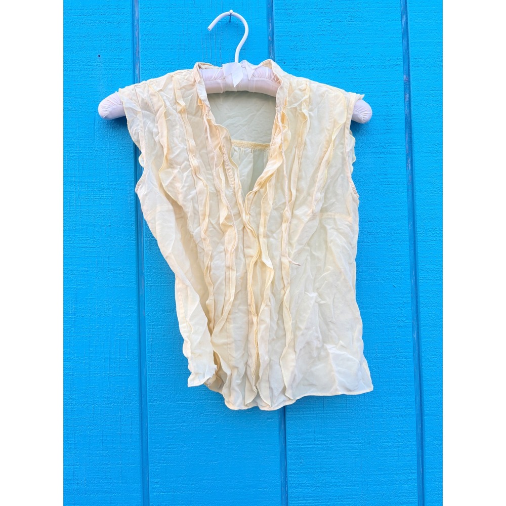 Banana Republic‎ Womens XS Pale Yellow Ruffle Front Sleeveless Blouse Shirt